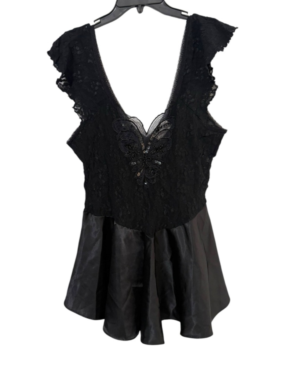 Vintage Y2K Inner Most Size Large Black Lace Sequin Satin Mini Slip Whimsigoth